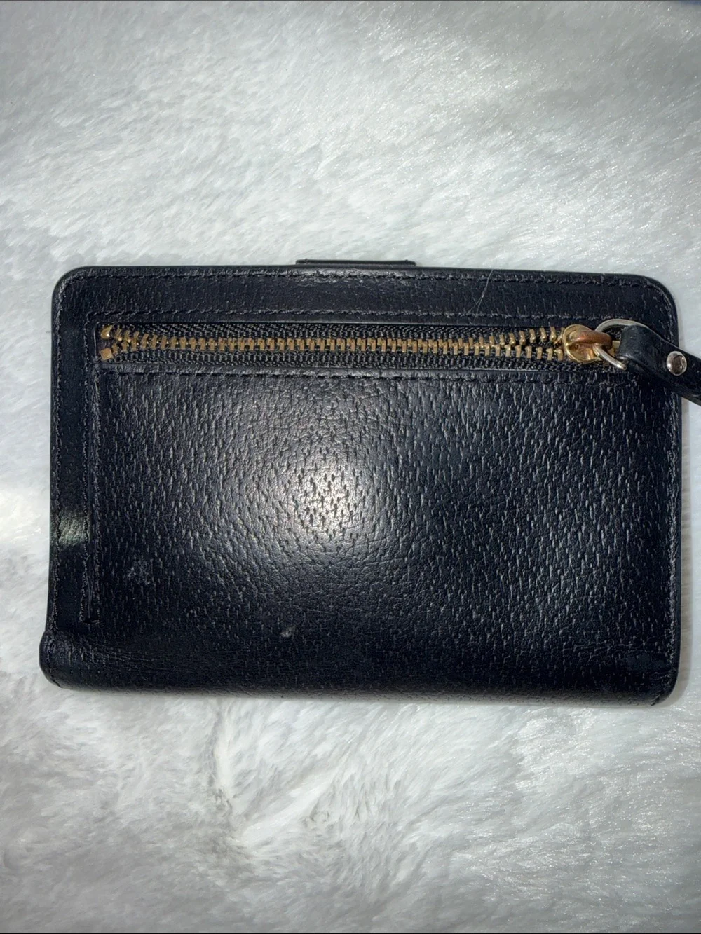 kate spade Black Pebbled Leather Zip-Around Wallet with Gold Logo